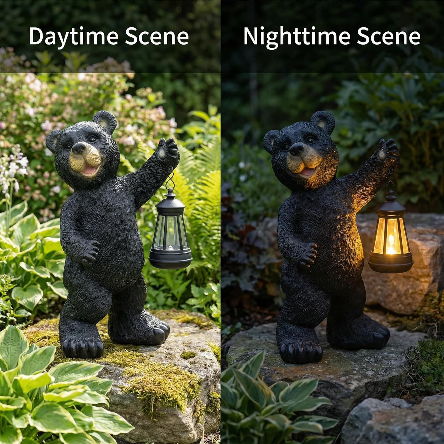 Resin Solar Bear Statue LED Light Waterproof Garden Yard Decor | Sturdy resin solar bear statue with LED lantern