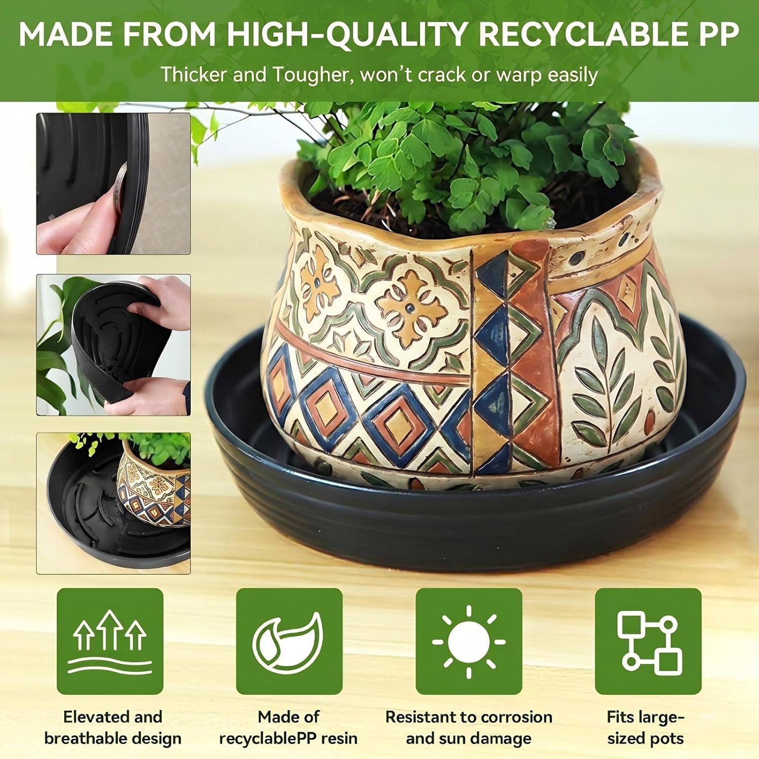 10Pack Plant Saucer 9 inch, Heavy Duty Flower Pot Saucers, Plant Pot Saucers Bulk, 1.5'' Deeper Plant Trays for Pots