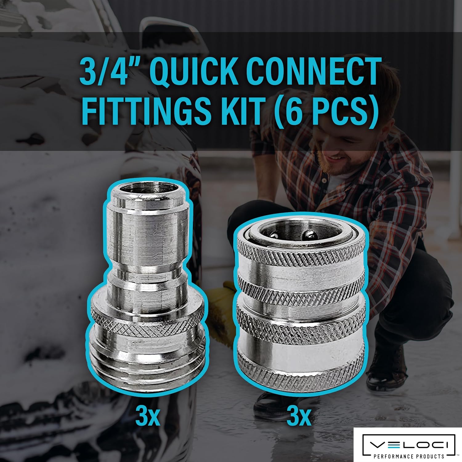 MTM Hydro Pressure Washer Garden Hose Adapter Set, 6 Piece, 3x3 | Kit with 3/4 in Quick Connect Fittings, Stainless