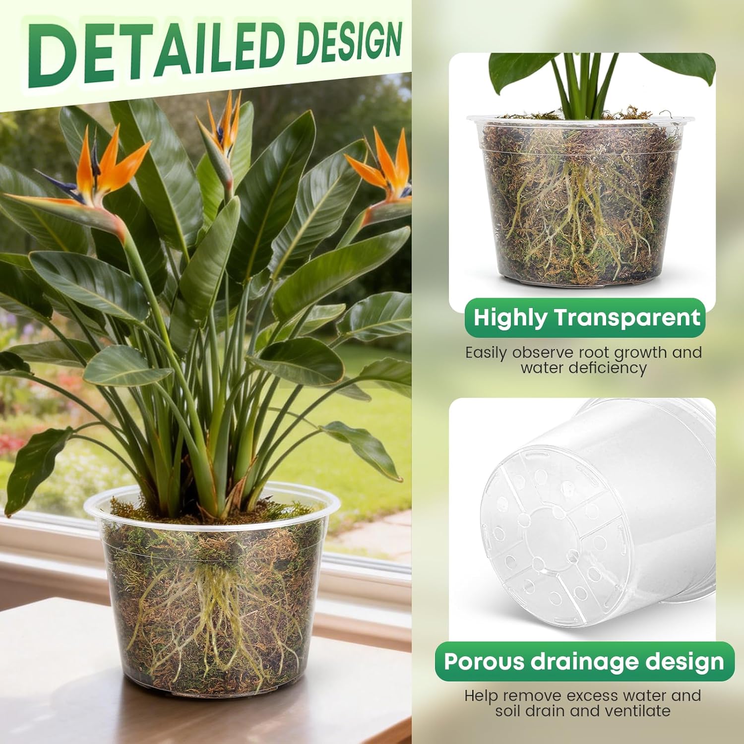 15 Pack 8/10/12 Inch Large Clear Nursery Pots with Drainage Hole, Plastic Plant Pots for Seedling Flower Vegetable