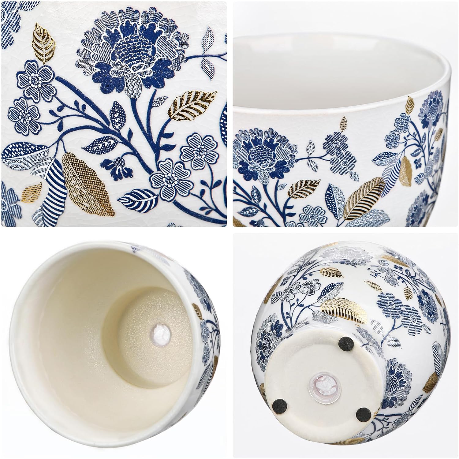 5.5'' Blue and White Ceramic Planter Pot with Drainage for Plants Flowers | Vintage Planter Large Ceramic Plants Pot