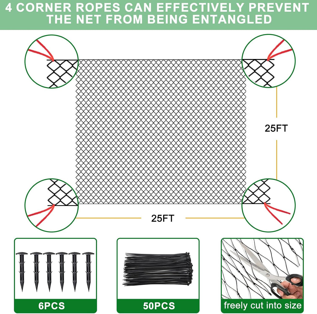 BSTPCOO Bird Netting for Chicken Coop 25'x25', Poultry Netting, 3/4" Mesh | Chicken Netting for Hawks, Aviary Net Deer