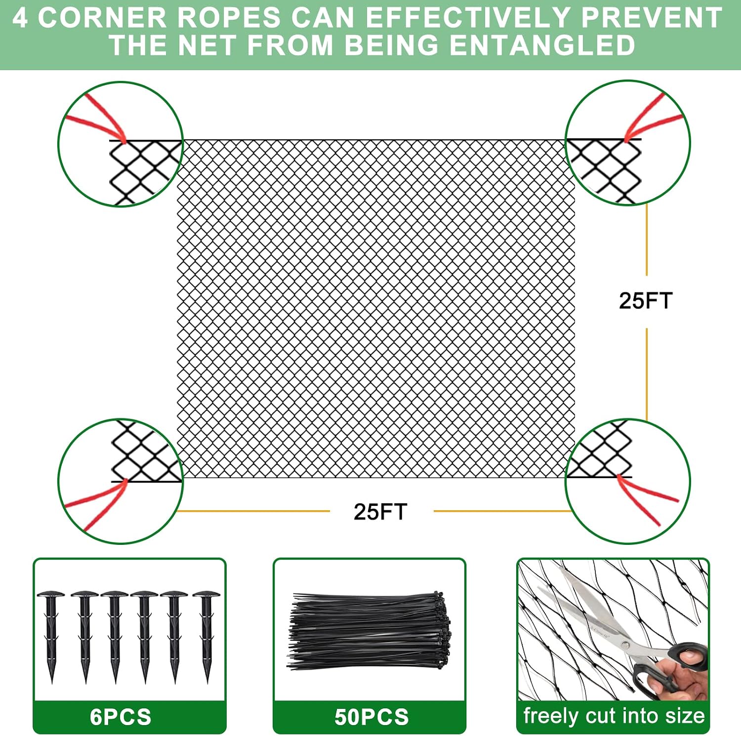 BSTPCOO Bird Netting for Chicken Coop 25'x25', Poultry Netting, 3/4" Mesh | Chicken Netting for Hawks, Aviary Net Deer