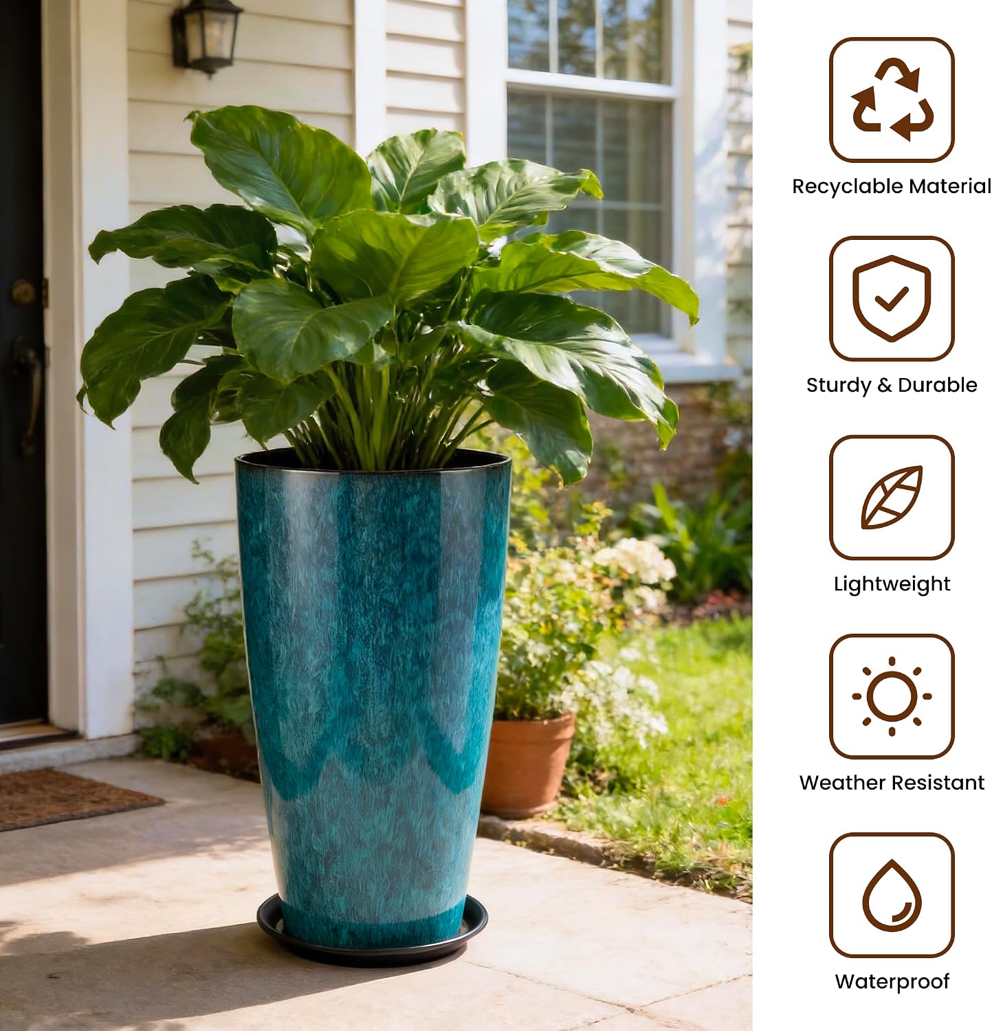 21 inch Tall Planter, Indoor Outdoor Planter Set of 2 Tall Outdoor Planters for Porch Large Planter Pot with Drainage