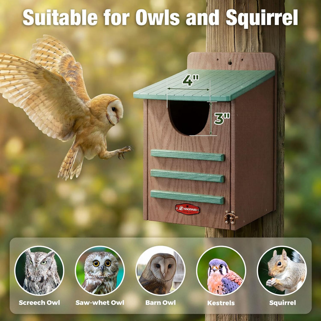 Kingsyard Large Recycled Plastic Wooden Owl House, Waterproof Screech Owl Bird Boxes for Outside, Owl Nesting Box Kit