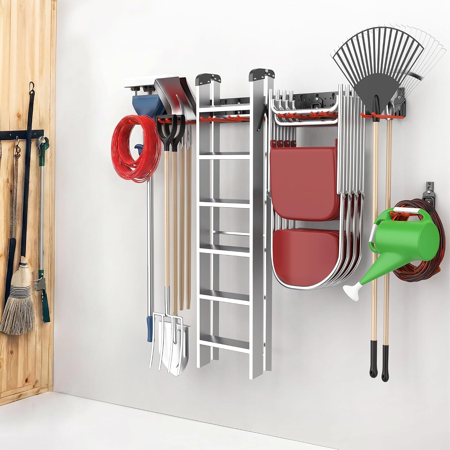 EVERHANGER Garage Tool Storage Organizer Wall Mount, Versatile Garden Tool Rack Organization, Folding Chair Hangers
