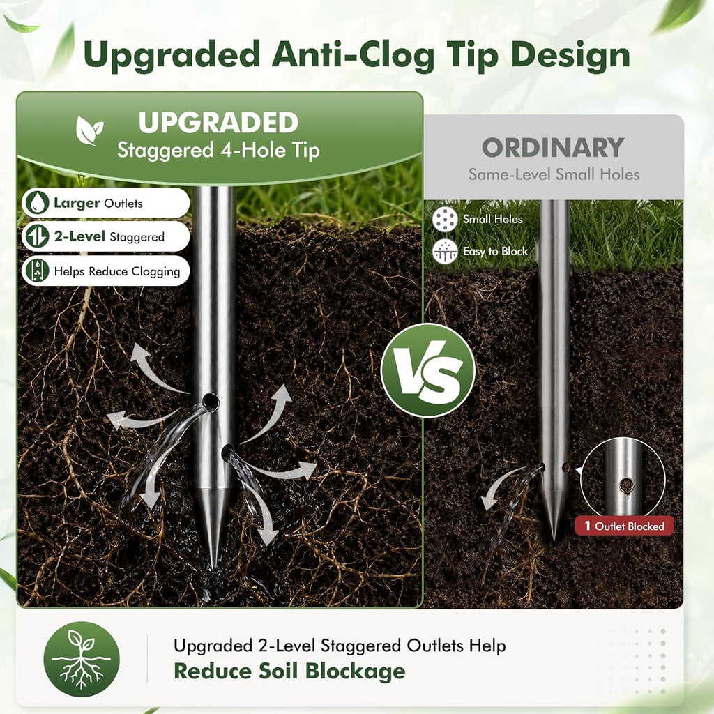Deep Root Watering Tool for Trees with Trigger Handle & Fertilizer Bottle | One-Piece Stainless Steel Tree Watering