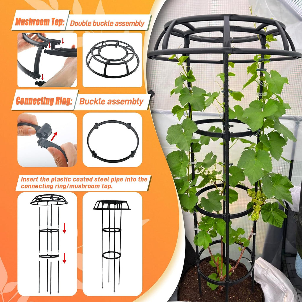 65 Inch Garden Trellis for Climbing Plants Outdoor, Mushroom Top Trellis for Potted Plants, Vines, Roses, Clematis, and