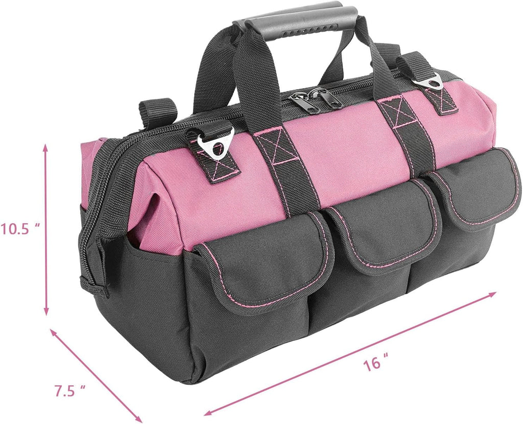 Garden Tools Bag 16inch Wide Mouth Women's Tool Bag with Molded Base and Plastic-Padded, Inside Pockets for Tool