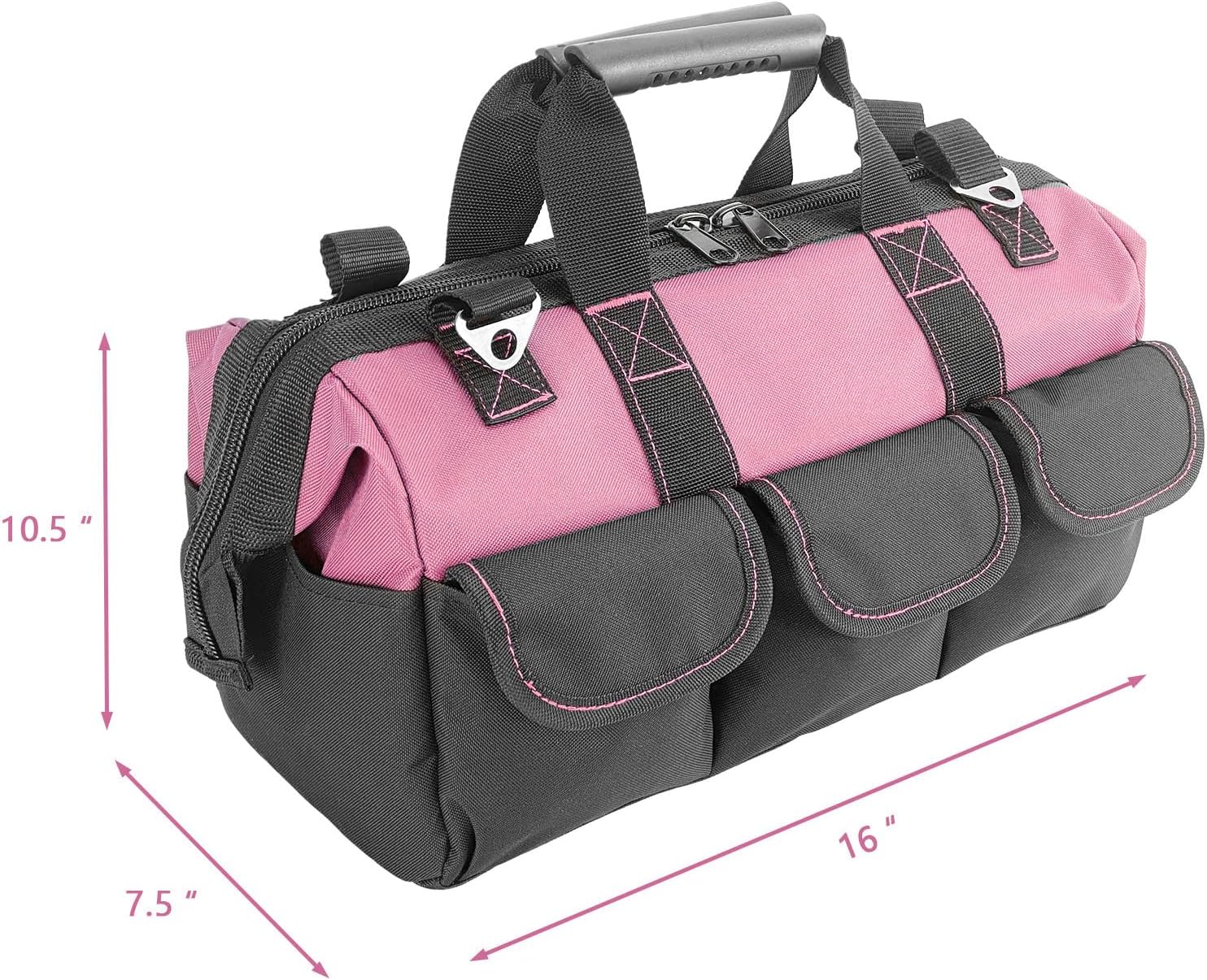Garden Tools Bag 16inch Wide Mouth Women's Tool Bag with Molded Base and Plastic-Padded, Inside Pockets for Tool