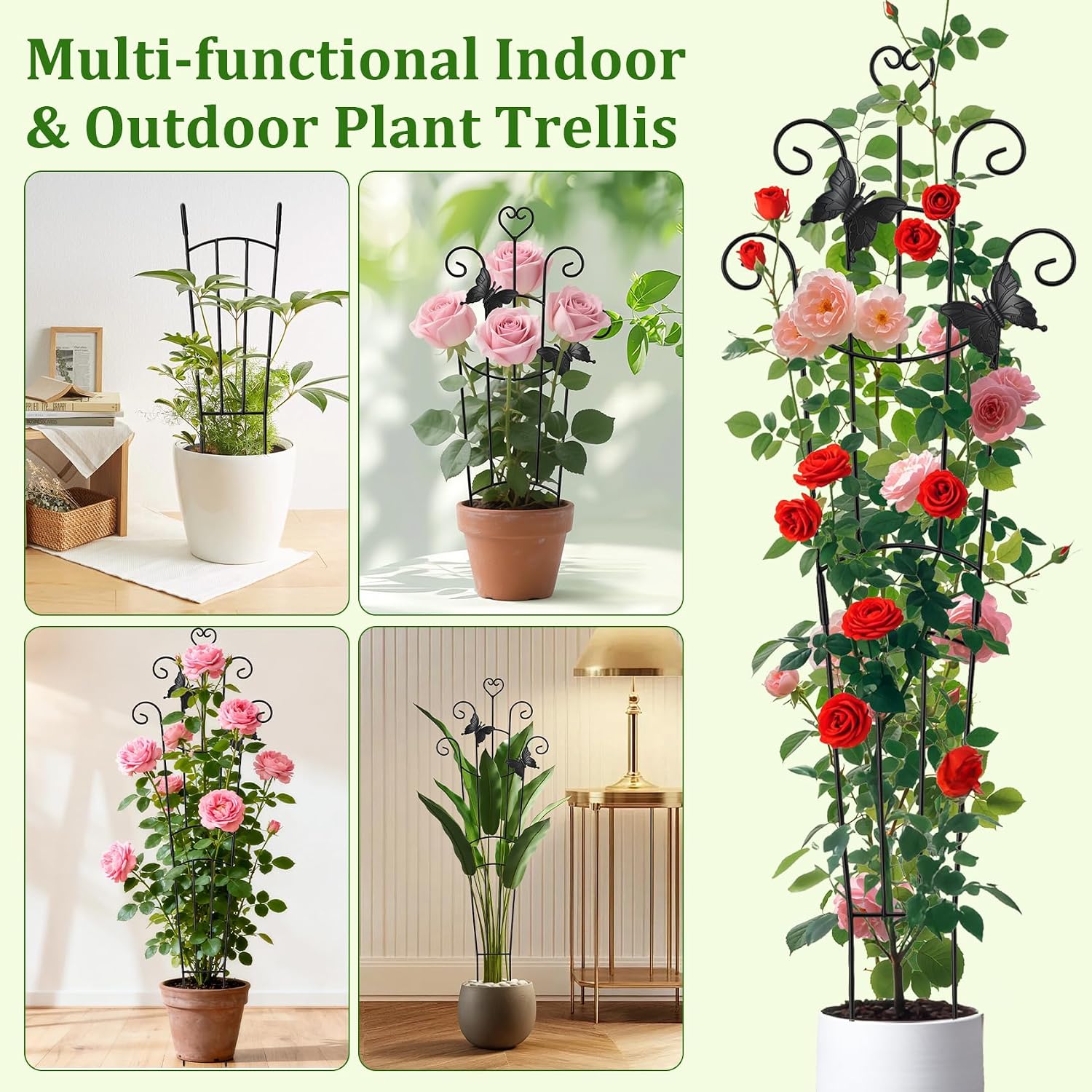 4 Pack Plant Trellis for Climbing Plants Indoor Outdoor, 33 Inch Expandable Metal Trellis for Potted Plants,Flowers