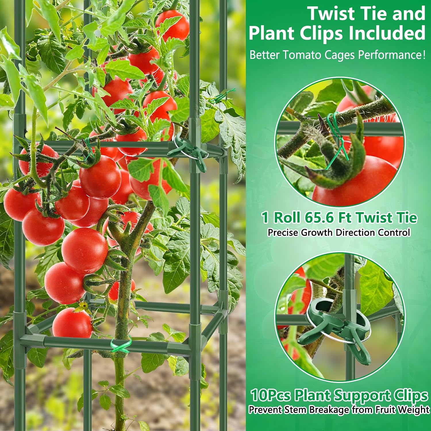3 Pack 49" Square Tomato Cages, Heavy Duty Steel Garden Trellis Kit | Garden Plant Support Tower Stakes, Cucumber