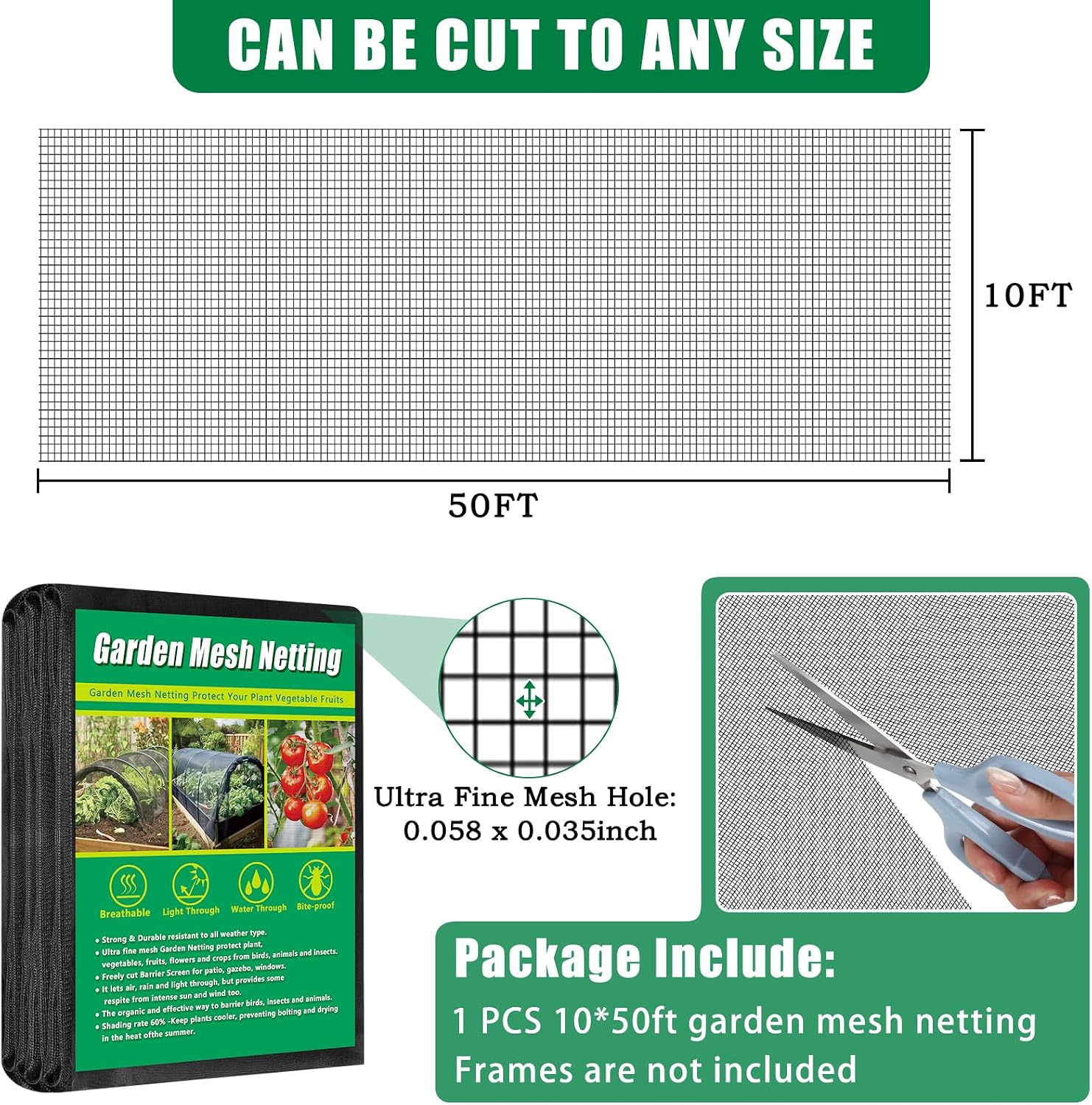 10 X 50 FT Black Thicker Garden Mesh Netting Pest Barrier for Raised Beds | Fruit Tree Netting for Cicadas Bird Insect