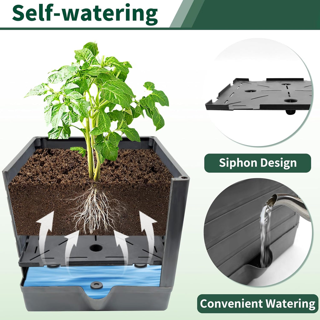 Tomato Planter with Trellis, 57 Inch Self-Watering Planter Box 2-Pack, Grey Planter with Metal Support for Outdoor