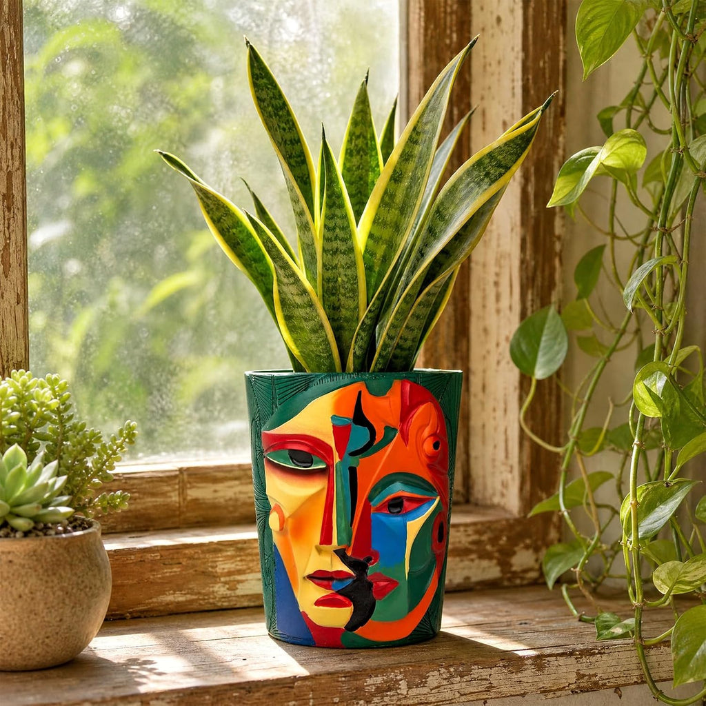 Mrlikale Abstract Face Planter Pots with Drainage Hole for Indoor Plants | 6.6 Inch Hand-Painted Funny Face Flower Pot