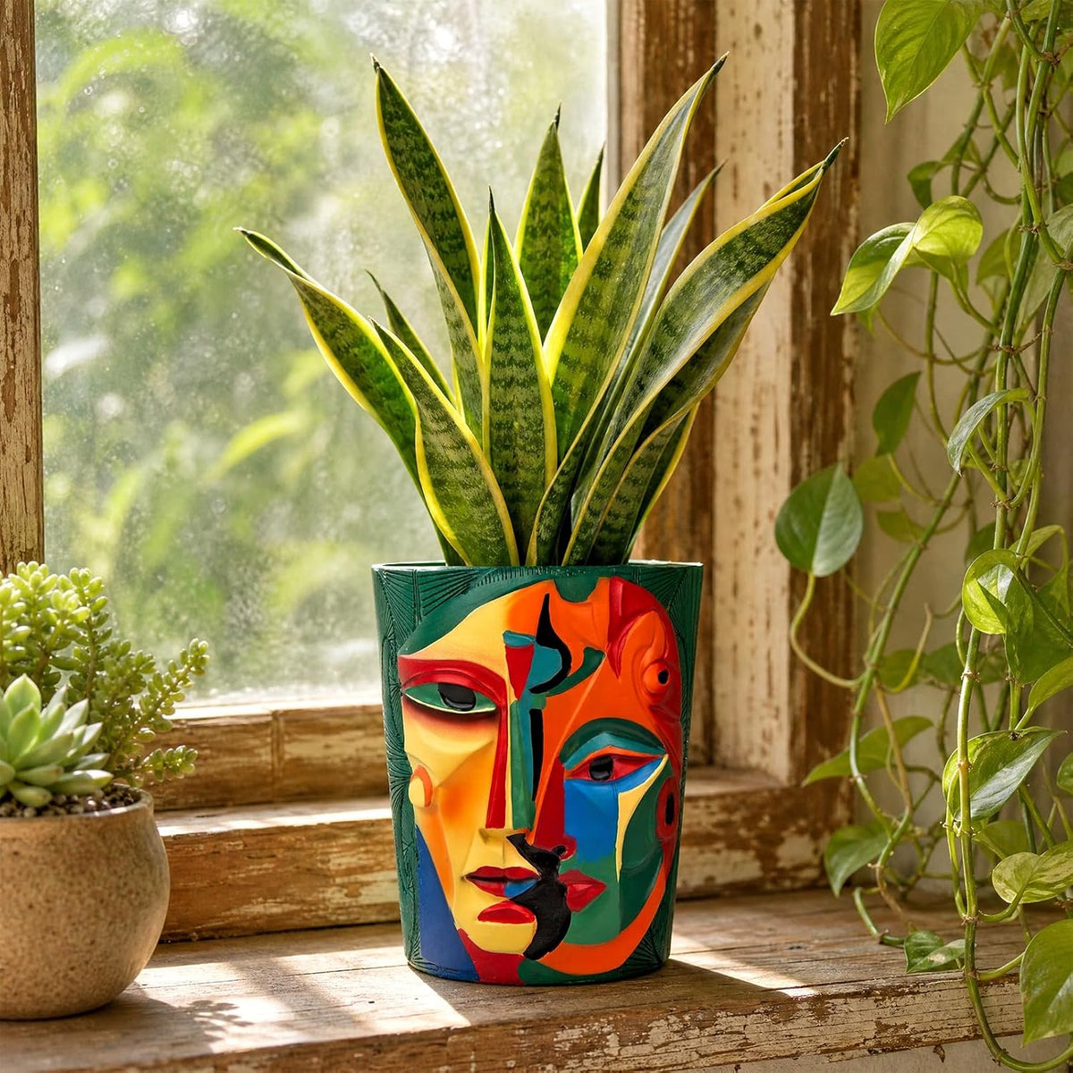 Mrlikale Abstract Face Planter Pots with Drainage Hole for Indoor Plants | 6.6 Inch Hand-Painted Funny Face Flower Pot