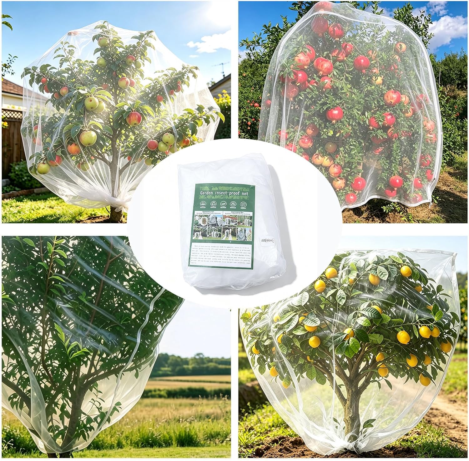 10x10FT Fruit Tree Netting Cover, Insect & Bird Barrier-1PCS | 60-mesh net guards blueberries,tomatoes,apples from