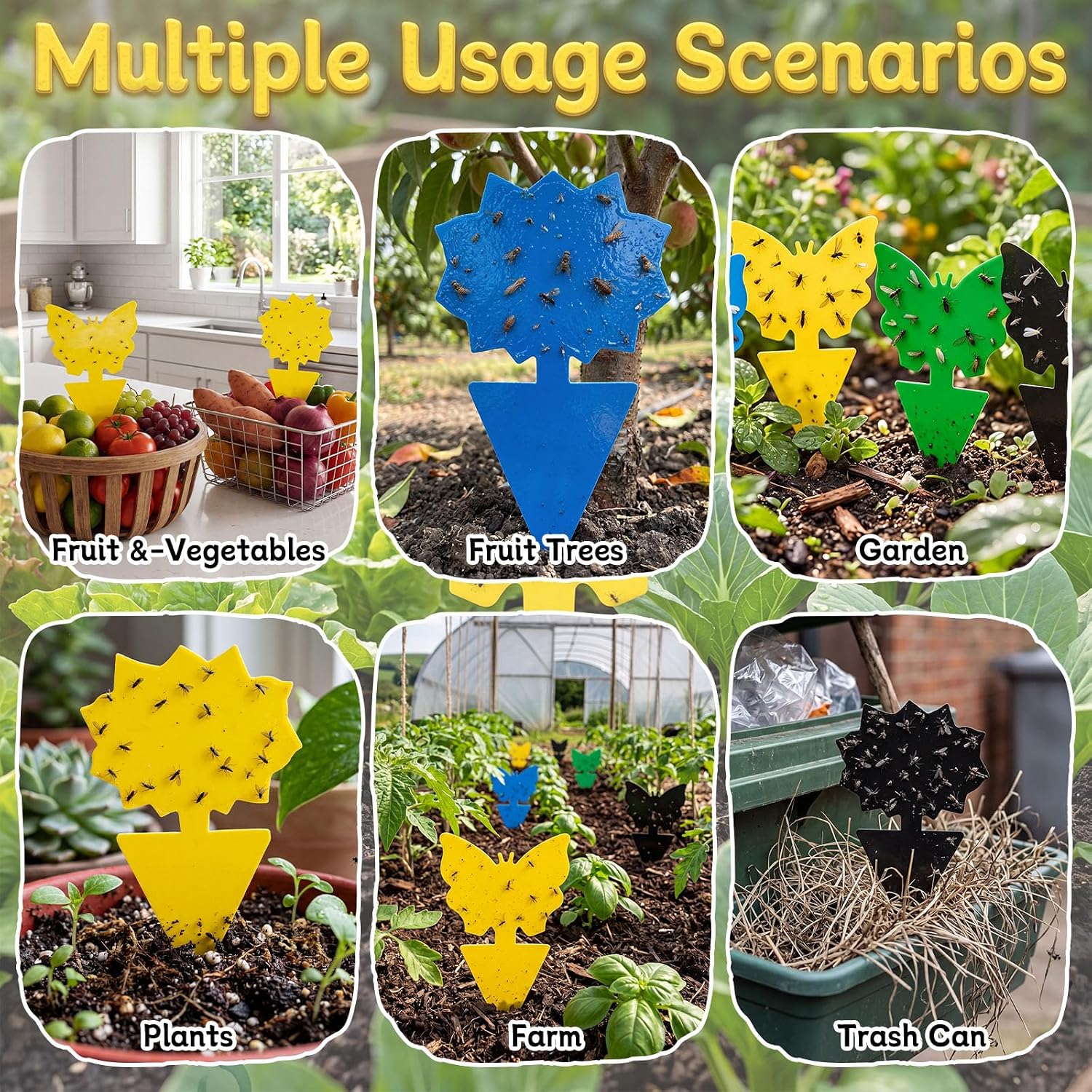 400 Pack Fruit Fly Traps Fungus Gnat Sticky Traps Colorful Plant Fly Stickers for Indoor Outdoor Kitchen Garden