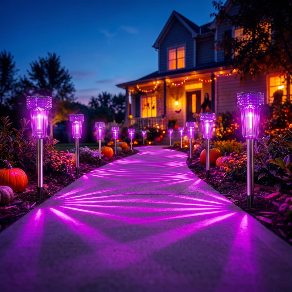 Halloween Solar Lights Outdoor Waterproof Purple Landscape Lights, 8 Pack
