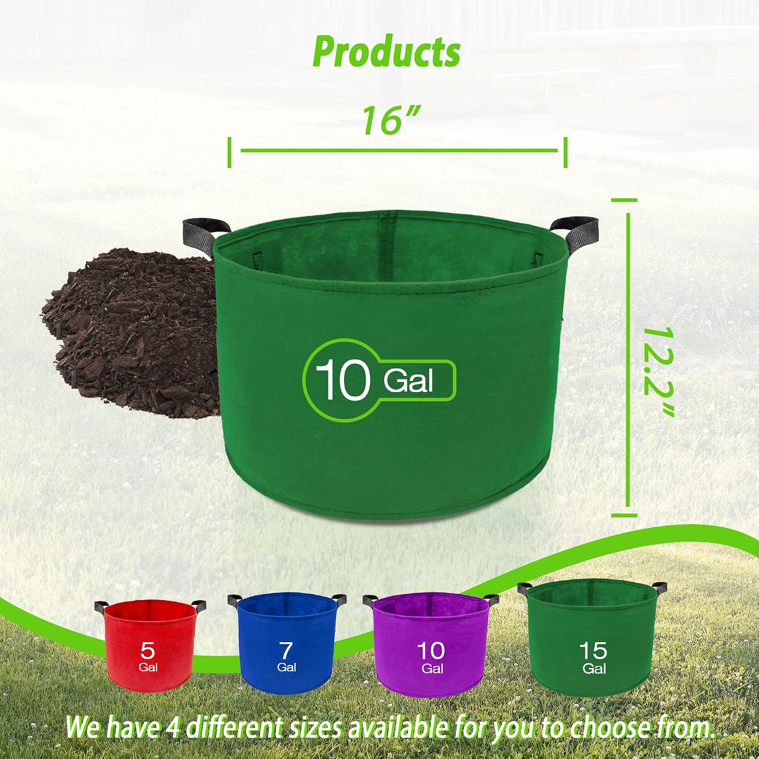 7 Pack 10 Gallon Plant Grow Bags - Mixed 7 Colors with Reinforced Handles & Aeration Design, Ideal for Tomato, Flowers