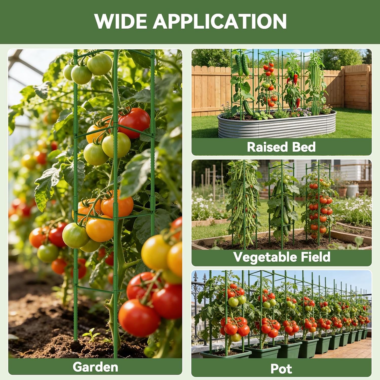 Halatool 4 Pack Tomato Cages for Garden, Up to 48in (4FT) Trellis | Adjustable Garden Stakes Tomatoe Trellis for Pots