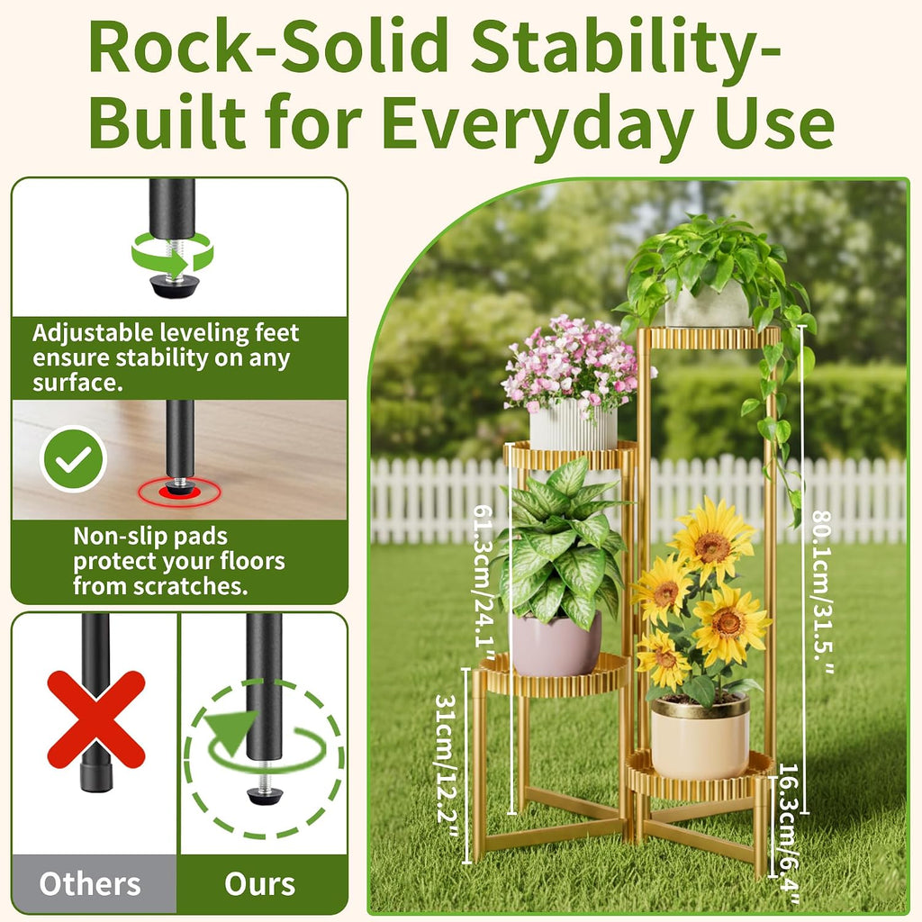 Stand Plants, 4 Tiers Metal Tiered Plant Stands for Outdoor Indoor,Heavy Duty Flower Pot Stands for Multiple
