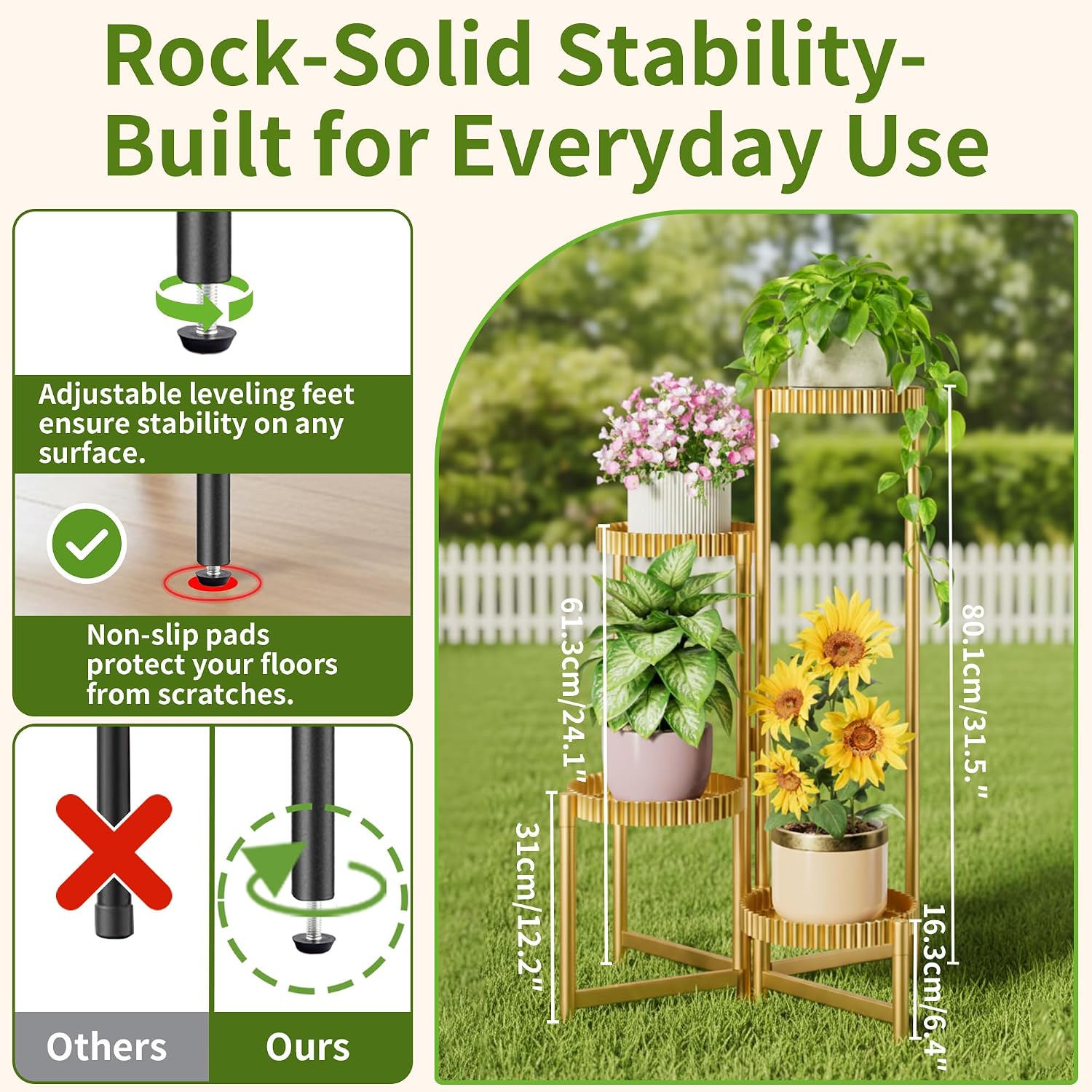Stand Plants, 4 Tiers Metal Tiered Plant Stands for Outdoor Indoor,Heavy Duty Flower Pot Stands for Multiple