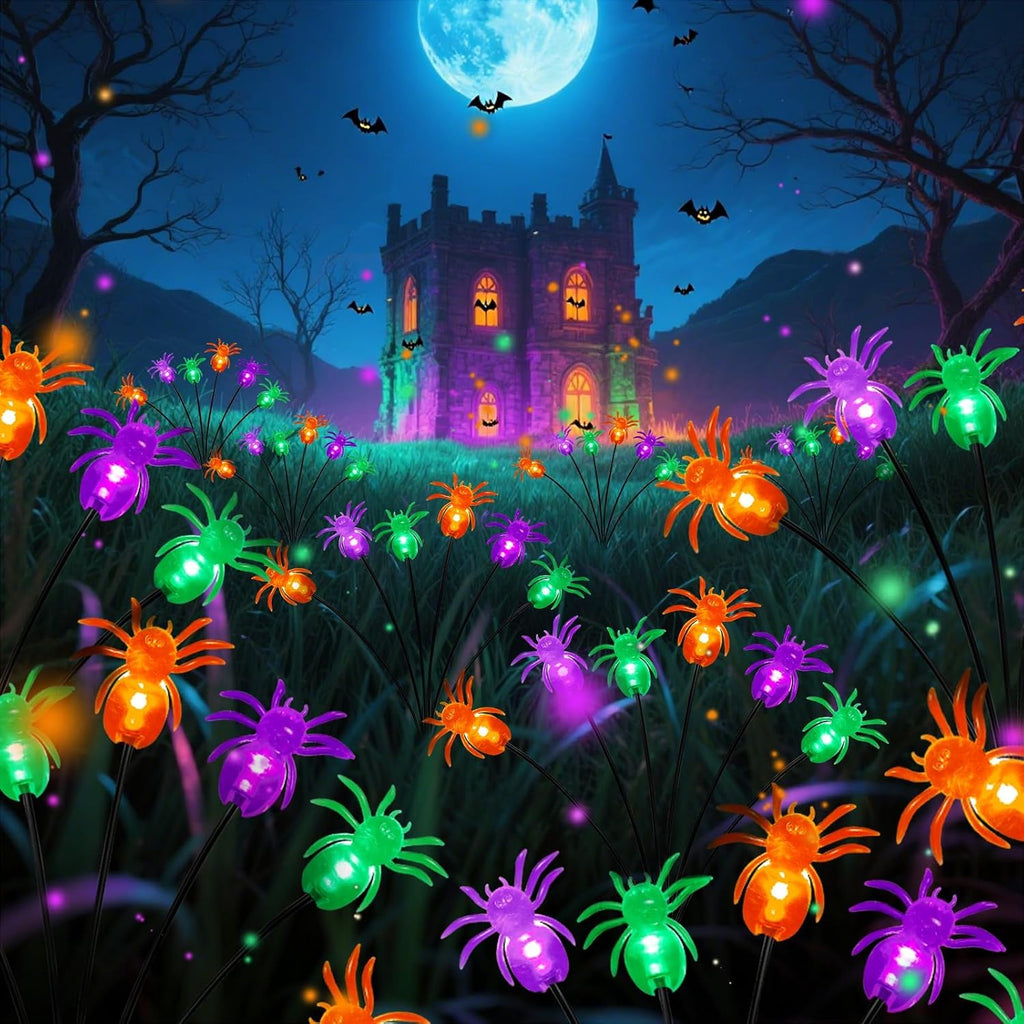 LORRYTE 8Pack 48LED Spider Solar Halloween Lights Outdoor for Garden