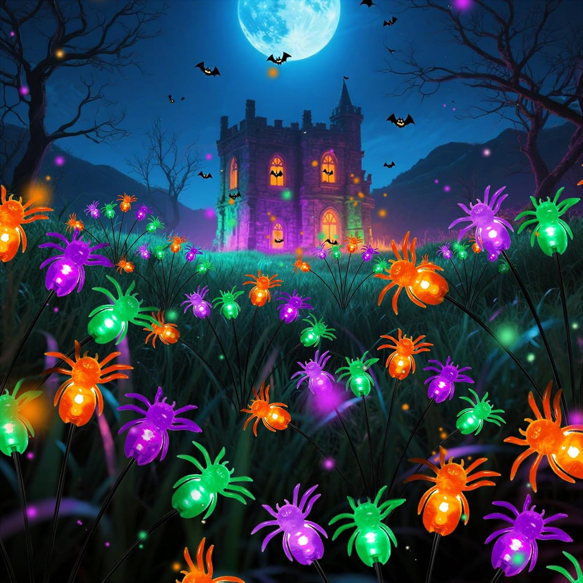 LORRYTE 4Pack 24LED Spider Solar Halloween Lights Outdoor for Garden