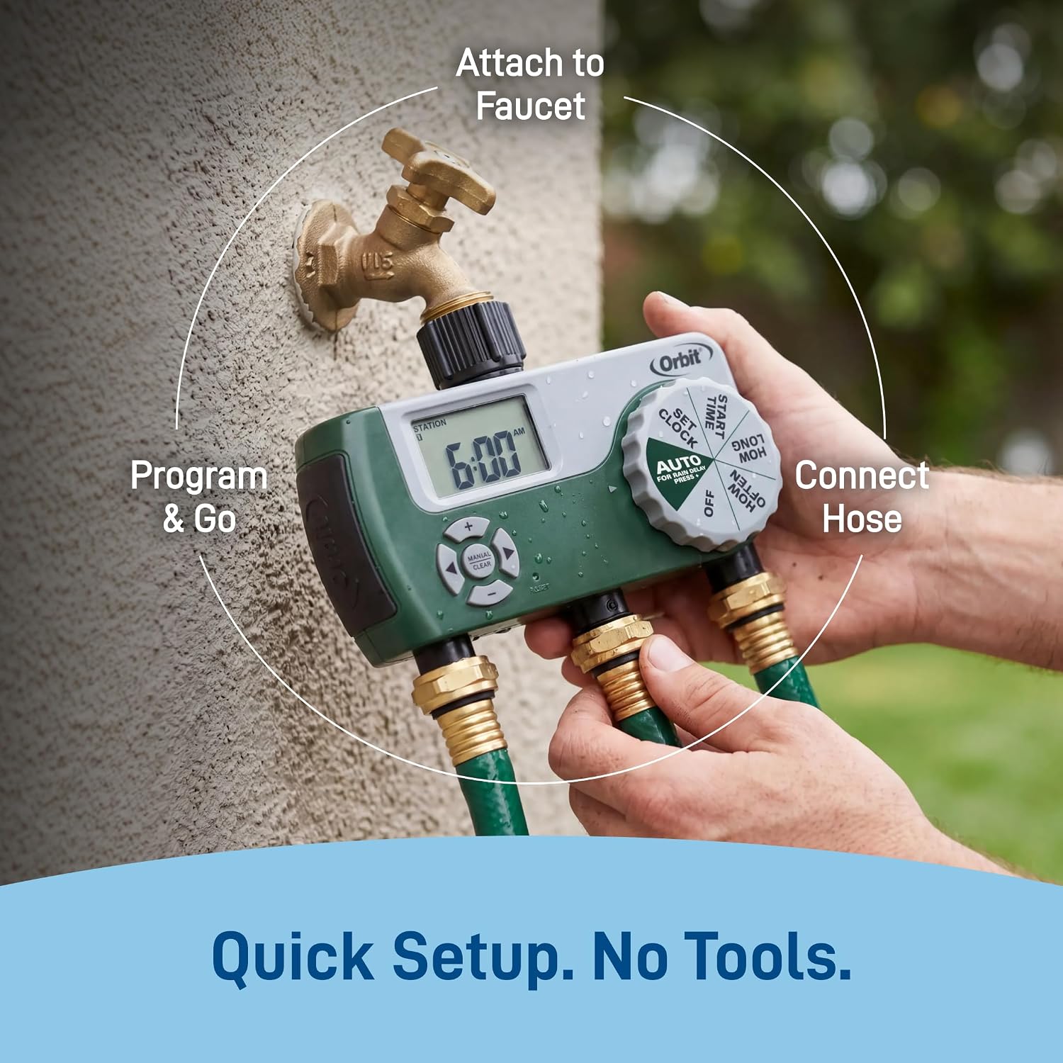 Orbit Programmable Digital Hose Watering Timer - 3 Outlet - Battery Powered - with LCD Screen - Built-in Rain Delay