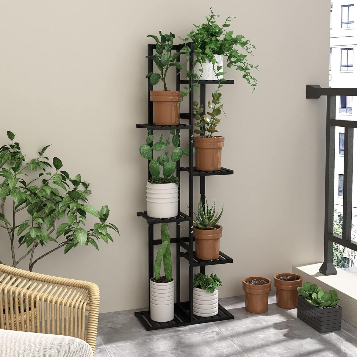 Laiensia Bamboo Plant Stand Rack 6 Tier,Multiple Stand Holder Shelf Rack, Indoor&Outdoor Planter Display Shelves for