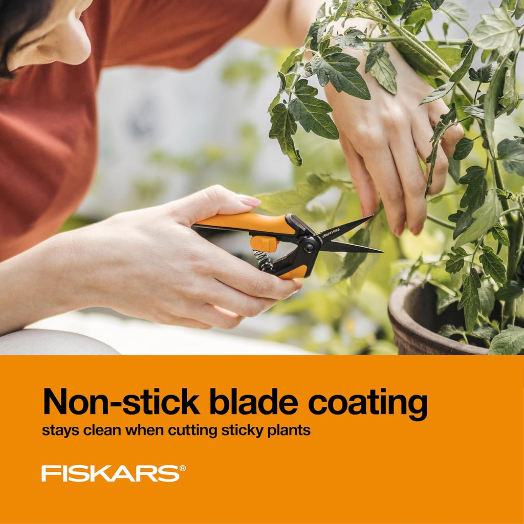 Fiskars 6" Non-Stick Pruning Snips, Resin-Resistant Garden Scissors, 2-Pack | Garden Shears for Weeds, Flower Buds &