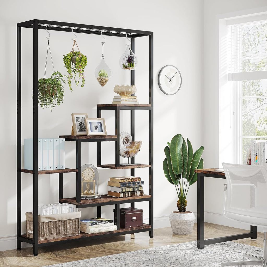 Tribesigns 5-Tier Tall Indoor Plant Stand, 70.9 inches Large Metal Plant Shelf with 6PC S Hanging Hooks, Multi-Purpose
