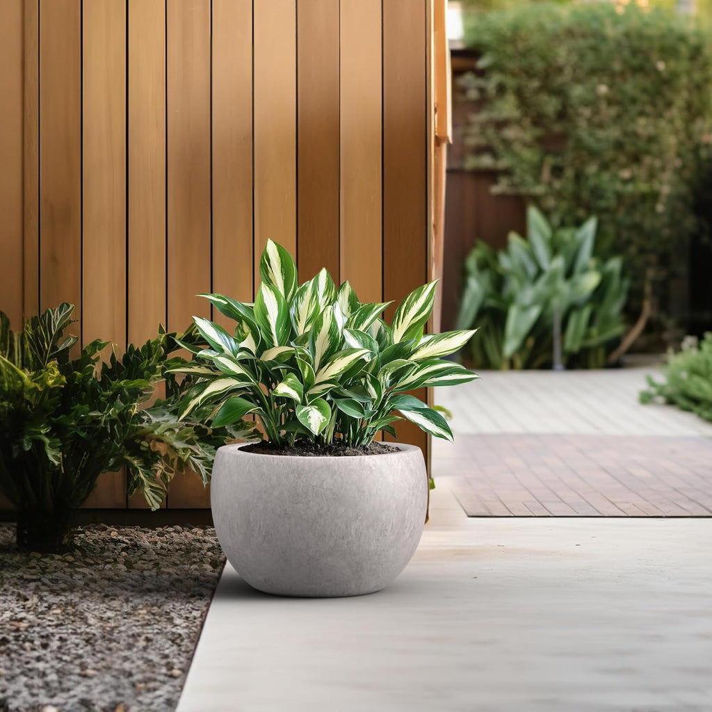 Kante Accent Round Bowl CON Gray Concrete Planter 15.7" Dia, Outdoor | Rubber Plug for Indoor, Drainage for Garden