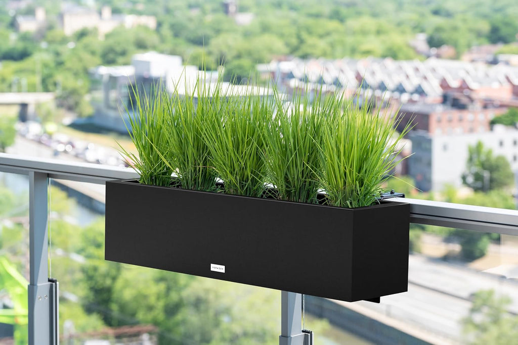 Veradek Block Series Railing Planter - Outdoor Window Box with Bracket | Made From Durable Plastic With Adjustable