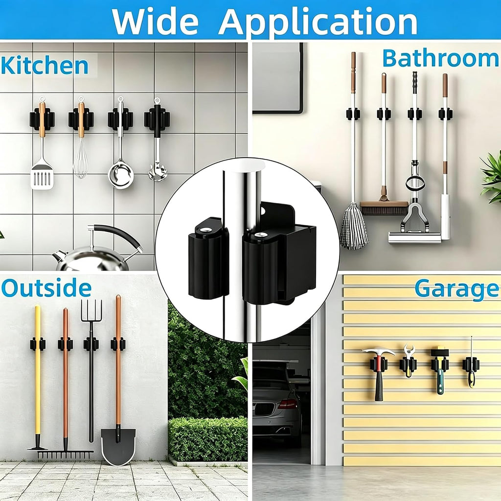 24 Pack Broom Holder Wall Mount, Tool Storage Mop Organizer, Shovel Rack Hooks For Garage Laundry Kitchen Garden Shovel