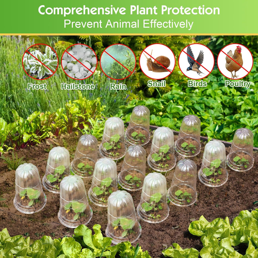 20 Pcs Upgraded Transparent Garden Cloches for Plants, Reusable Plant Covers, Plant Protectors from Animals for Garden