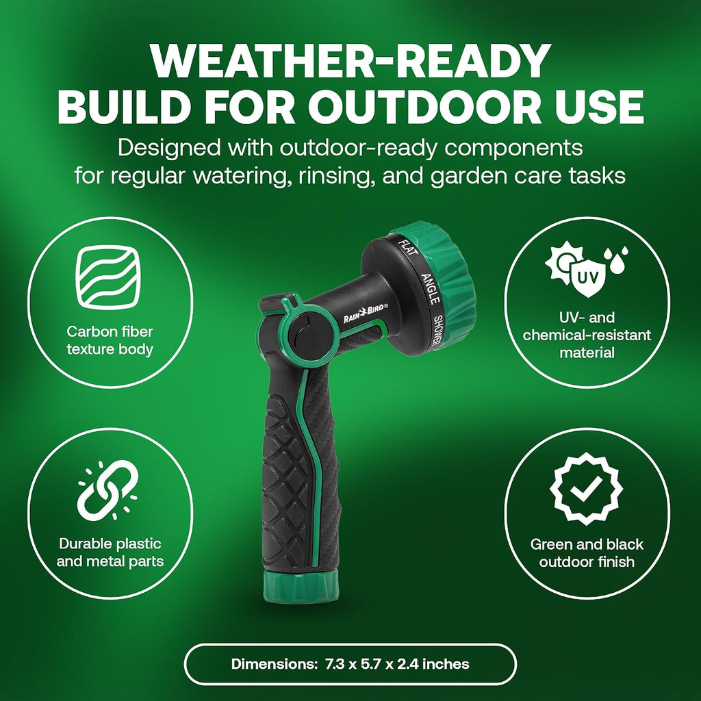 Rain Bird TCNZL8P Garden Hose Nozzle - 8 Pattern Thumb Control Adjustable Spray Nozzle for Watering Plants, Outdoor