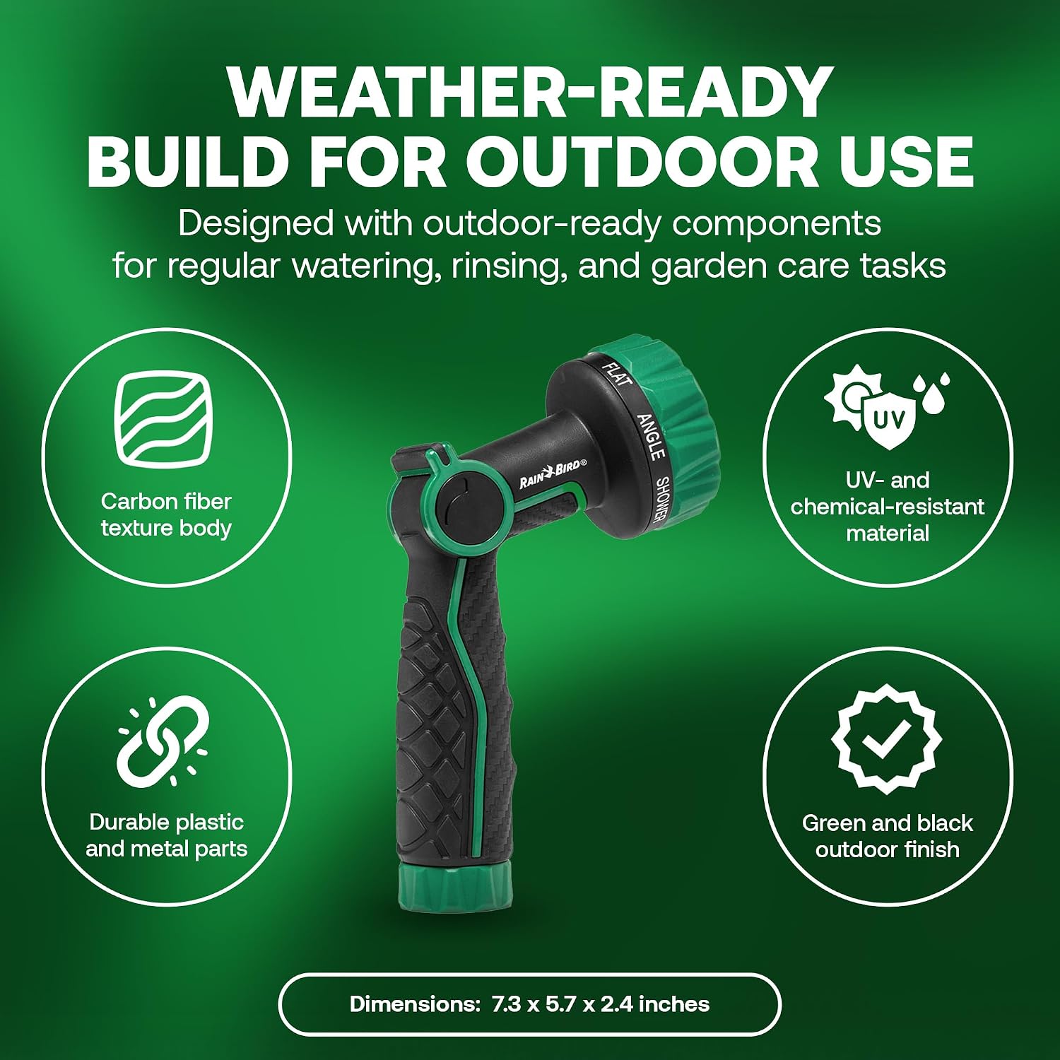 Rain Bird TCNZL8P Garden Hose Nozzle - 8 Pattern Thumb Control Adjustable Spray Nozzle for Watering Plants, Outdoor