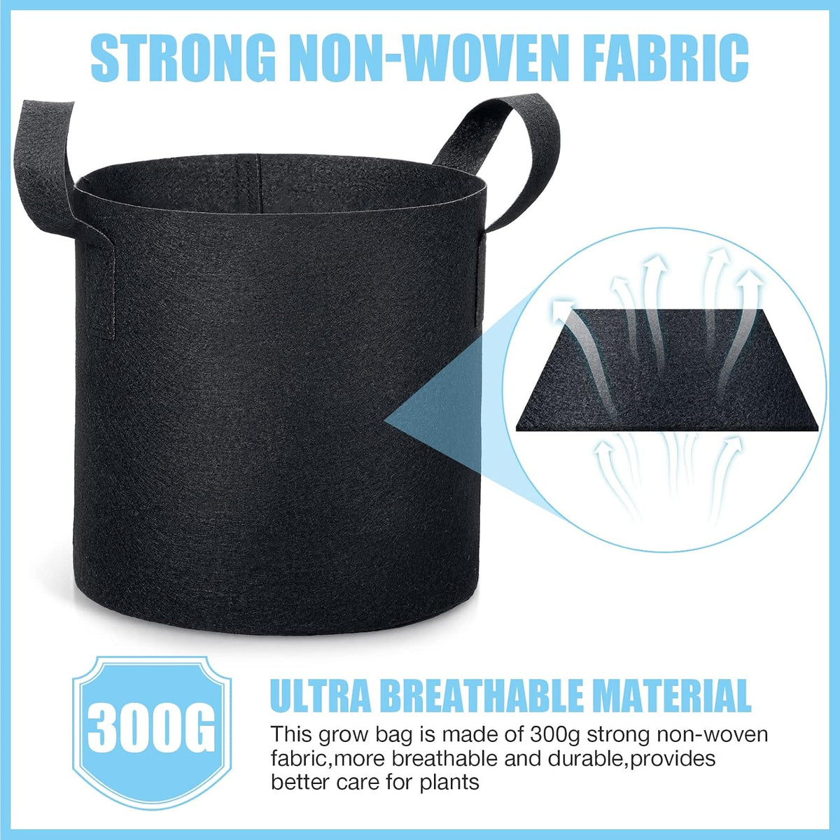 Potchen 45 Pack Grow Bags Aeration Fabric Planter Pots Nonwoven Grow Bags with Handles Black Plant Container Bucket for