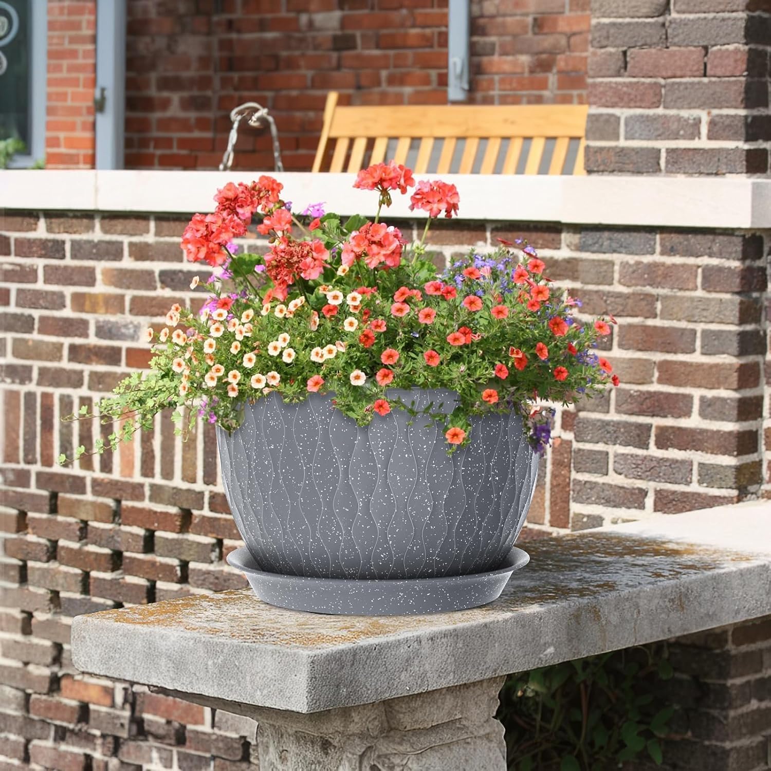 Meowell Large Flower Pots 12/10/9 inch, 3 Set Big Plant Pots for Outdoor Indoor Plants with Water Ripples, Wide Plastic