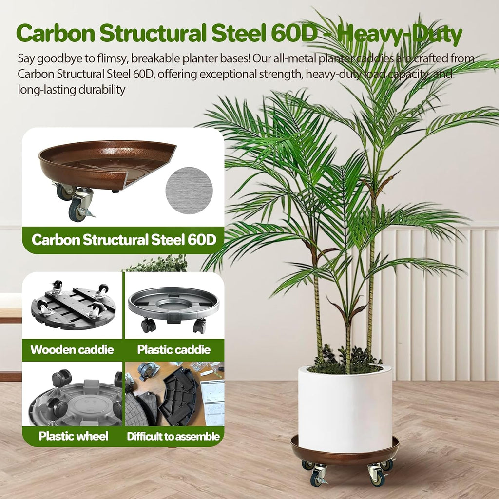 Plant Caddy With Wheels 20" Metal Extra Large Plant Saucer, 550 Lb Capacity | Rolling Plant Stand, 360° Locking