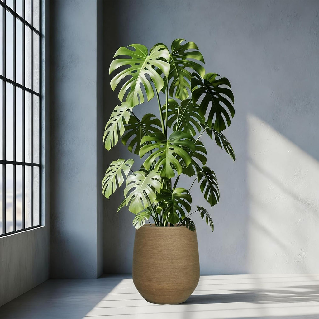 11.8" H Wood-look Plastic Tapered Planters with Drainage Holes and Plug | Indoor/Outdoor Use, UV/Weatherproof