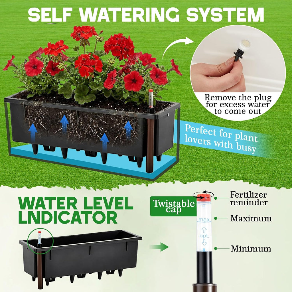 2 Pack Hanging Wall Planter Boxes 40" Large White Rectangular Flower Box with Window Bracket Self Watering System