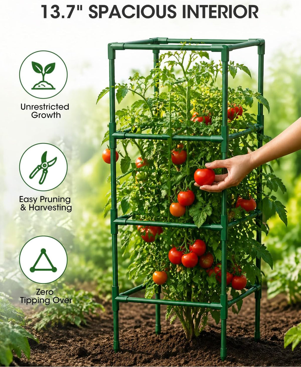 3 Pack Tomato Cages,Square Tomato Plant Stakes Support Cages Trellis for Garden Climbing Vegetables Flowers