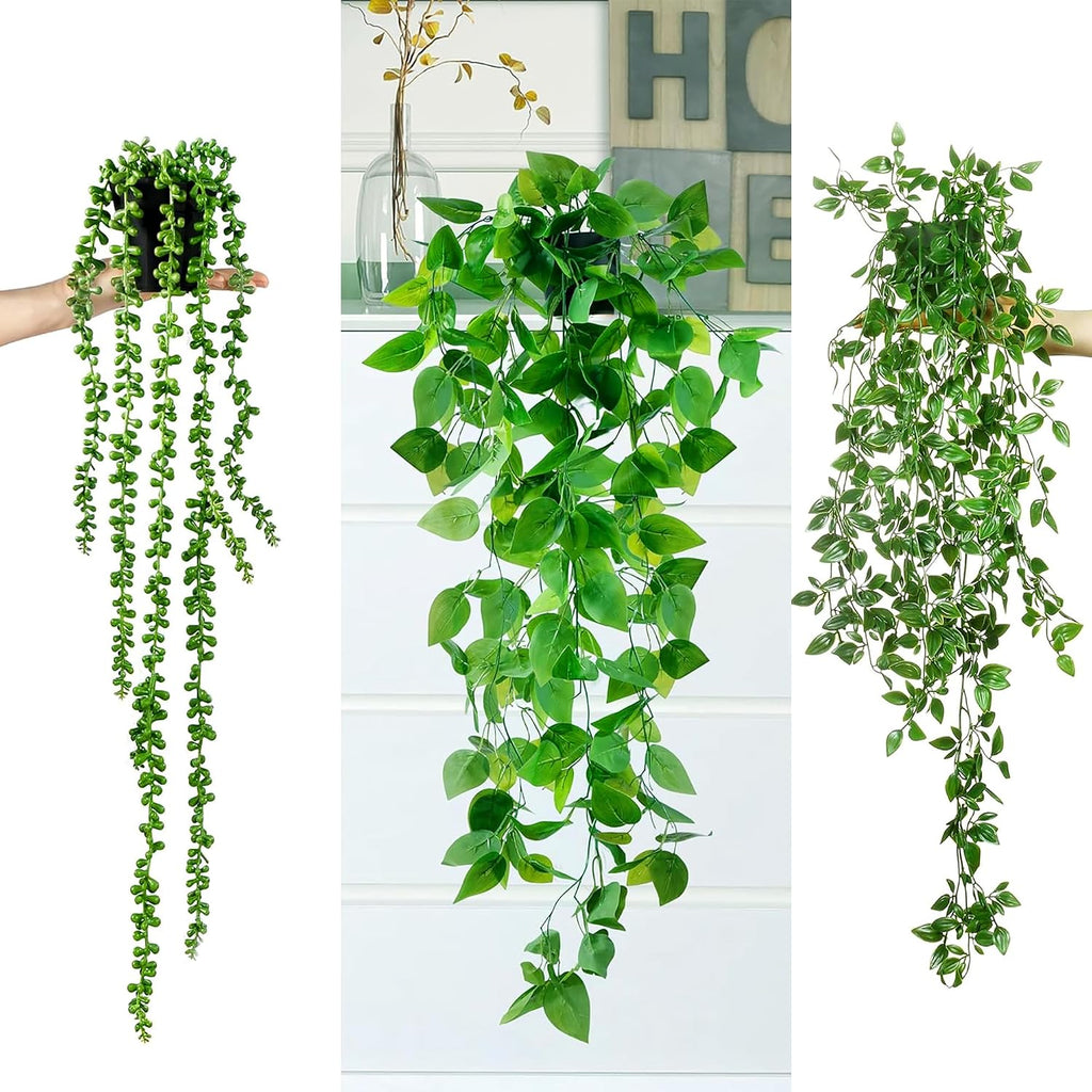 Sggvecsy Fake Hanging Plants 6 Pack Artificial Hanging Eucalyptus Plants Potted Greenery Faux Mandala Vine String of