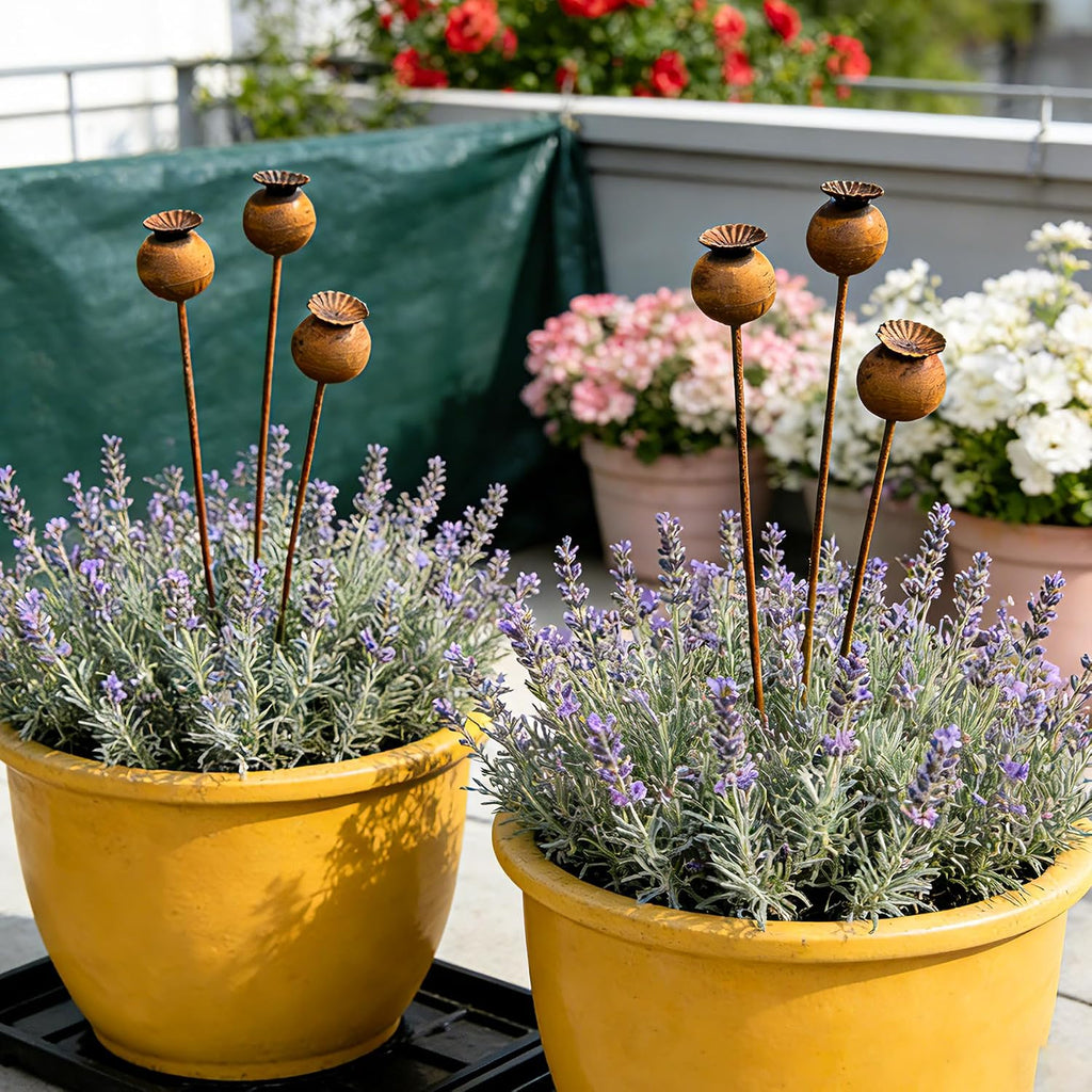 Metal Flowers 3PCS - 24inch Metal Garden Stakes Decorative Yard Art | Rusty Metal Flowers for Outside Lawn Flower Bed