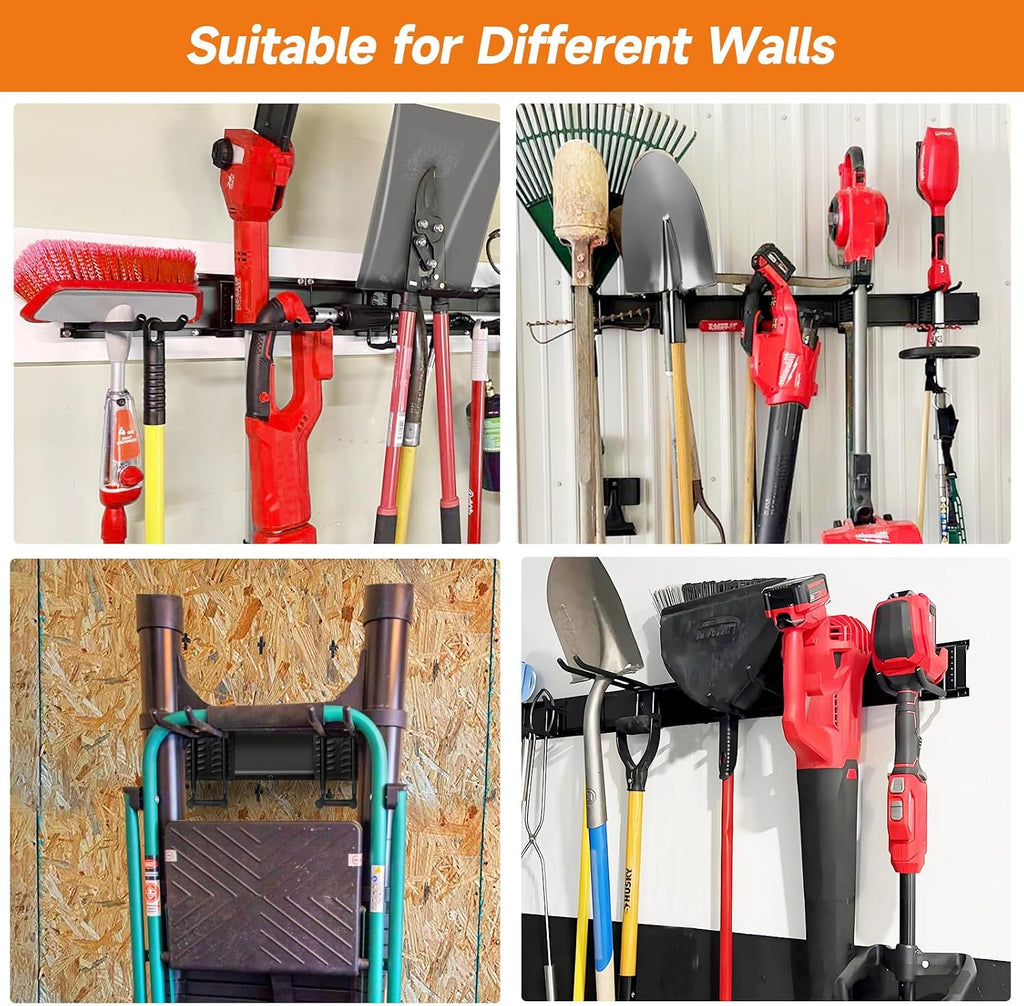 Garage Tool Organizer Wall Mount, Heavy Duty 48 Inches Garage Organization and Storage Racks for Yard Tools with 6