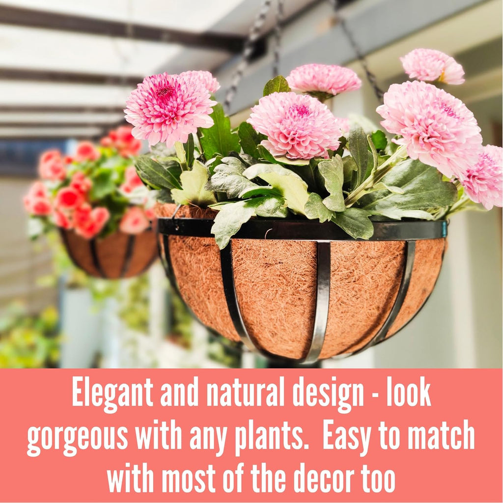 LaLaGreen Outdoor Hanging Baskets for Plants (16 Inch, 6 Pack) Large Hanging Planter with Coco Liner, Black Plant Metal
