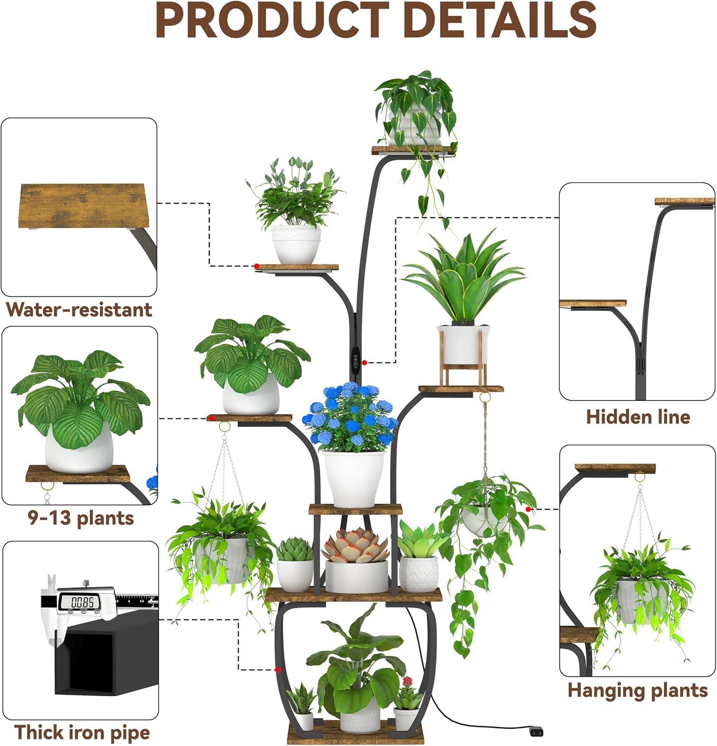 Plant Stand Indoor with Grow Lights, 7 Tiered 55" Tall Plant Shelf, Heavy Duty Metal Corner Flower Pot Holder Rack